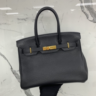 HERMES BAG BIRKIN 30 TAURILLON CLEMENCE BLACK NOIR GHW T STAMP TBY640AM