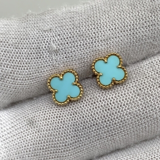 VAN CLEEF & ARPELS FINE JEWELRY YG750 SWEET EARRINGS ALHAMBRA TURQUOISE FULLSET 2015 2.55G JE331200