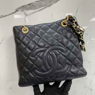CHANEL BAG CAVIAR SKIN PST CHAIN CHAIN TOTE BLACK GHW NO.14 W/CARD 14163505