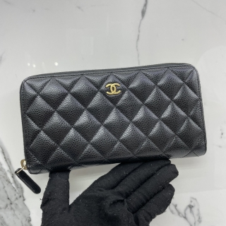 CHANEL SLG MATELASSE LONG ROUND WALLET CAVIAR NO.21 BLACK GHW 21727736