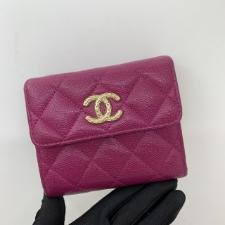 CHANEL SLG MATELASSE CAVIAR TRIFOLD COMPACT WALLET PURPLE GHW RFID C3TCP133