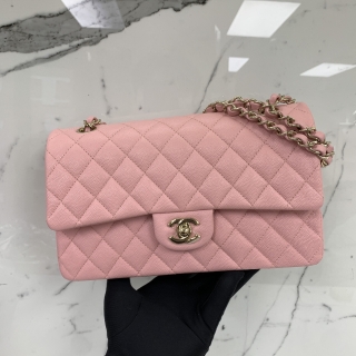 CHANEL BAG CLASSIC FLAP MATELASSE CAVIAR SKIN MEDIUM 25CM GHW PINK MICROCHIPPED