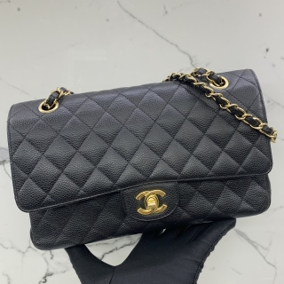 CHANEL BAG CAVIAR SKIN A01112  MEDIUM 25CM DOUBLE FLAP GHW NO.14 W/CARD 14231039