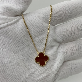 VAN CLEEF & ARPELS FINE JEWELRY NECKLACE VINTAGE ALHAMBRA CARNELIAN YG750 5G NO CERT