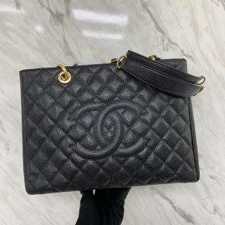 CHANEL BAG MATELASSE CAVIAR GST CHAIN TOTE BLACK GHW W/CARD NO.15 267011279SG