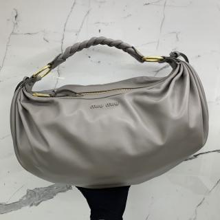 MIU MIU BAG LEATHER 5BC079 GREY ONE SHOULDER HOBO NO STRAP