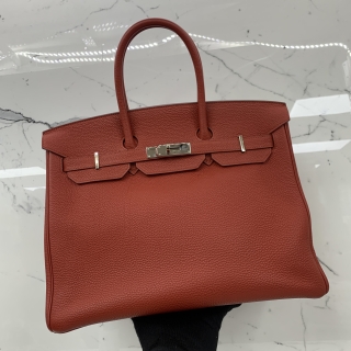 HERMES BAG BIRKIN 35 TOGO RED PHW T STAMP