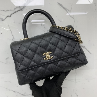 CHANEL BAG CAVIAR SKIN COCO SMALL 23CM TOP HANDLE BLACK MICROCHIPPED C8H5U43G
