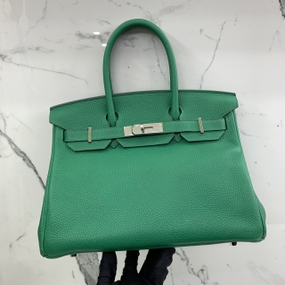 HERMES BAG BIRKIN 30 CLEMENCE C STAMP BICOLOR GREEN