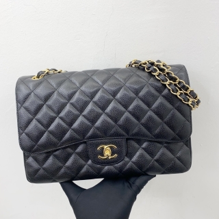 CHANEL BAG CAVIAR SKIN JUMBO DOUBLE FLAP 30CM BLACK NO.30 W/CARD GHW 30259425