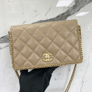 CHANEL BAG MATELASSE AS3468 22B NEVER ENDING CHAIN SHOULDER FLAP CHAIN AROUND BEIGE GHW MICROCHIPPED L28L4J8E