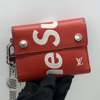 LOUIS VUITTON SLG EPI LV X SUPREME LEATHER CHAIN WALLET M67755 SN3217