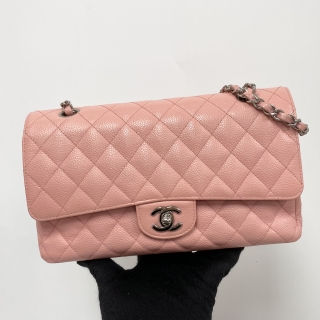 CHANEL BAG CLASSIC FLAP CAVIAR SKIN DOUBLE FLAP MEDIUM 25CM PINK SHW RECOLOUR NO.9 NO CARD