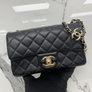 CHANEL BAG MATELASSE AS5759 26S MINI CLASSIC CHAIN SHOULDER LAMBSKIN COCOMARK CRUSH GHW BLACK MICROCHIPPED