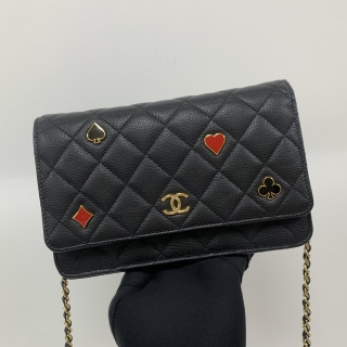 CHANEL BAG MATELASSE AP3076 CAVIAR WALLET ON CHAIN WOC BLACK GHW PLAYING CARDS MICROCHIP XE3P5TT6