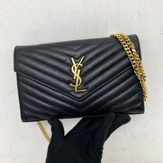 YSL BAG CASSANDRA BLACK GHW CHAIN WALLET 377828