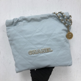 CHANEL BAG CHANEL22 SMALL CAVIAR BLUE GHW W/POUCH A2XP0455