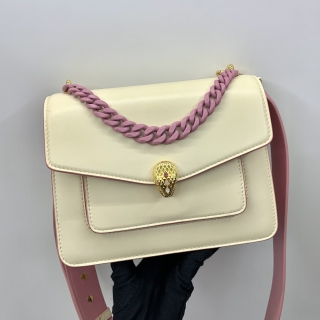 BVLGARI BAG SERPENTI CHAIN 2WAY HEARTS PINK/WHITE W/POUCH & MIRROR