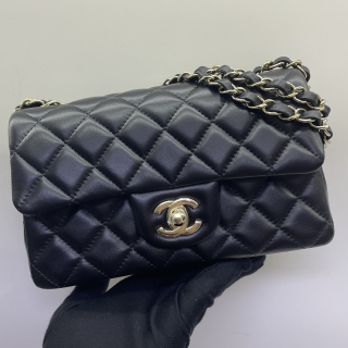 CHANEL BAG MATELASSE A69900 LAMBSKIN MINI RECTANGLE 20CM BLACK GHW MICROCHIPPED