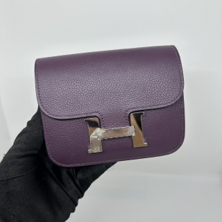 HERMES SLG CONSTANCE SLIM COMPACT WALLET PURPLE SHW W STAMP