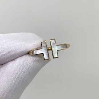 TIFFANY FINE JEWELRY RING YG750 T WIRE MOP MOTHER OF PEARL 3.61G