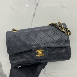 CHANEL BAG CLASSIC FLAP LAMBSKIN 23CM SMALL DOUBLE FLAP MATELASSE BLACK GHW NO.04 4397176