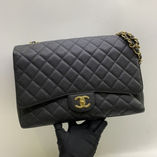 CHANEL BAG CAVIAR SKIN 33CM MAXI DOUBLE FLAP GHW NO.17 NO CARD 17231155