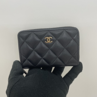 CHANEL SLG MATELASSE AP3686 CAVIAR COMPACT ROUND COIN CASE CARD HOLDER GHW BLACK RFID MICROCHIP UKAG9393