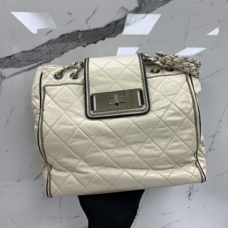 CHANEL BAG 2.55 LAMBSKIN CHAIN TOTE WHITE NO.12 W/CARD 12593406