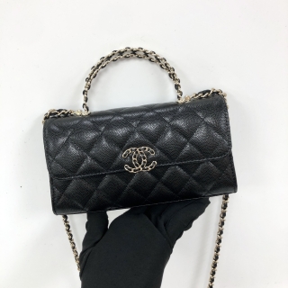CHANEL BAG CHANEL19 COCO HANDLE 2WAY CHAIN SHOULDER CAVIAR BLACK GHW MICROCHIP L9E19204 19CM