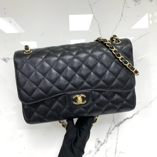 CHANEL BAG CLASSIC FLAP JUMBO CAVIAR BLACK GHW MICROCHIP
