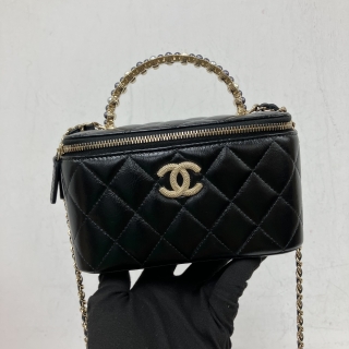 CHANEL BAG VANITY 2WAY TOP HANDLE PEARL BLACK GHW RFID