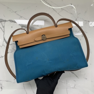 HERMES BAG HERBAG ZIP PM 31 BLUE SQUARE Q W/POUCH