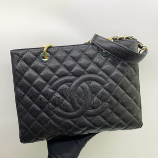 CHANEL BAG CAVIAR SKIN BLACK GST GHW NO.20 W/CARD 20211532