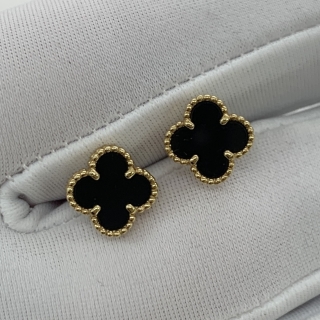 VAN CLEEF & ARPELS FINE JEWELRY EARRINGS SWEET ALHAMBRA ONYX STUDS YG750 2.96G FULL SET 2022 JD311240