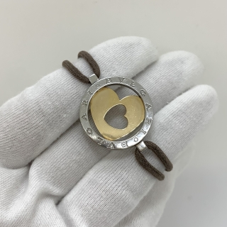 BVLGARI FINE JEWELRY BRACELET TONDO HEART SS/750 CORD BRACELET 9.7G