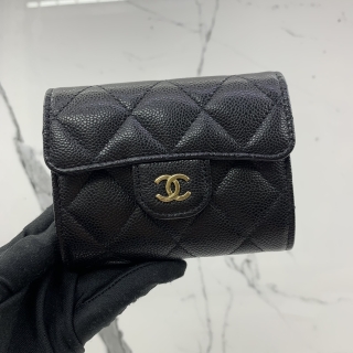 CHANEL SLG CAVIAR SKIN CARD HOLDER WALLET BLACK MICROCHIP X70P831G