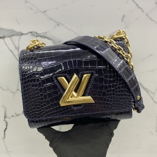 LOUIS VUITTON BAG EXOTIC LEATHER TWIST PM CROCOCDILE NAVY BLUE GHW RFID