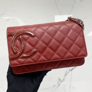 CHANEL BAG CAMBON A46646 2010 LAMBSKIN CHAIN WALLET PATENT COCOMARK RED SHW W/CARD NO.14 14231398