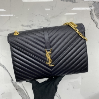 YSL BAG ENVELOPE 396910 LARGE CHAIN SHOULDER BLACK GHW