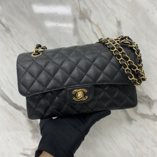 CHANEL BAG CLASSIC FLAP A01113 CAVIAR SMALL 23CM DOUBLE WFLAP GHW BLACK NO.30 (W/CARD)