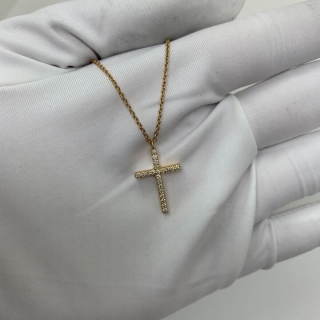 TIFFANY FINE JEWELRY NECKLACE 750 YG CROSS DIAMOND 2.44Ｇ