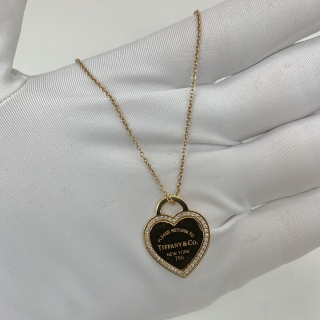 TIFFANY FINE JEWELRY NECKLACE RETURN TO TIFFANY HEART PENDANT DIAMONDS YG750 4.45G