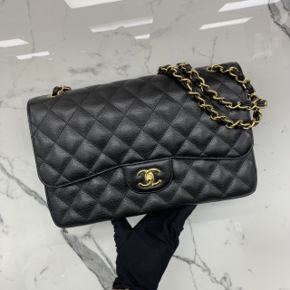 CHANEL BAG CLASSIC FLAP DOUBLE FLAP 30CM JUMBO  BLACK GHW W/CARD NO.25 25375825