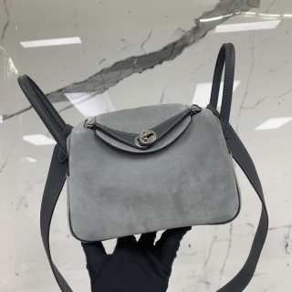 HERMES BAG LINDY MINI Ⅱ VEAU GRIZZLY/VEAU SWIFT GRIS PANTIN/GRIS MISTY SUEDE G STAMP  W/RECEIPT AUG2026