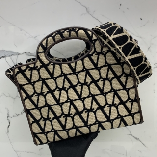 VALENTINO BAG CANVAS LE TROISIÈME TOILE ICONOGRAPHE LEATHER TOTE BAG 2WAY W/POUCH