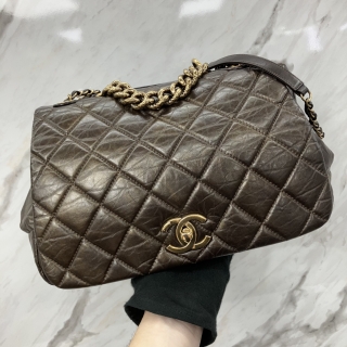 CHANEL BAG CALF ACCORDION SINGLE FLAP 2WAY BROWN NO.16 NO CARD 16430480