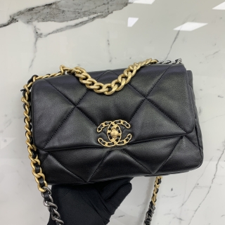 CHANEL BAG MATELASSE CHANEL19 SMALL CHAIN SHOULDER LAMBSKIN BLACK RFID MICROCHIPPED EJ35PN0A
