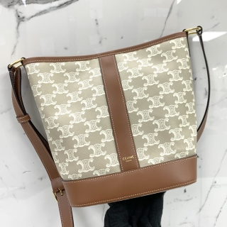 CELINE BAG TRIOMPHE BUCKET WHITE CANVAS SHOULDER SMALL F-TG-2293