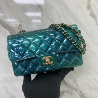 CHANEL BAG CLASSIC FLAP A69900 PATENT MINI RECTANGLE 20CM GHW OMBRE (SAMPLE ITEM) RFID MICROCHIP L6LUE108